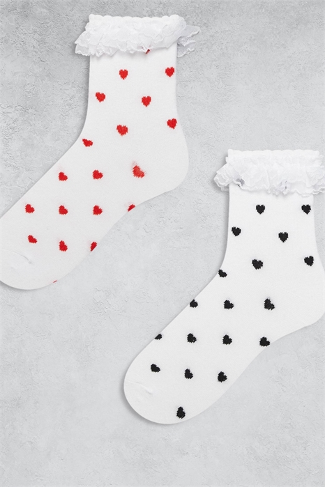 2 пары носочков с сердечками и оборками, белого цвета артикул 151530782