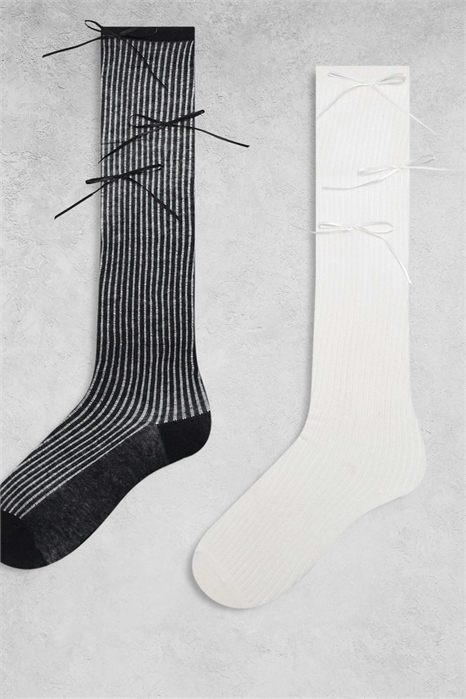 Эксклюзивный набор из 2 пар гольфов с ребристой текстурой и атласным бантиком артикул 151557621