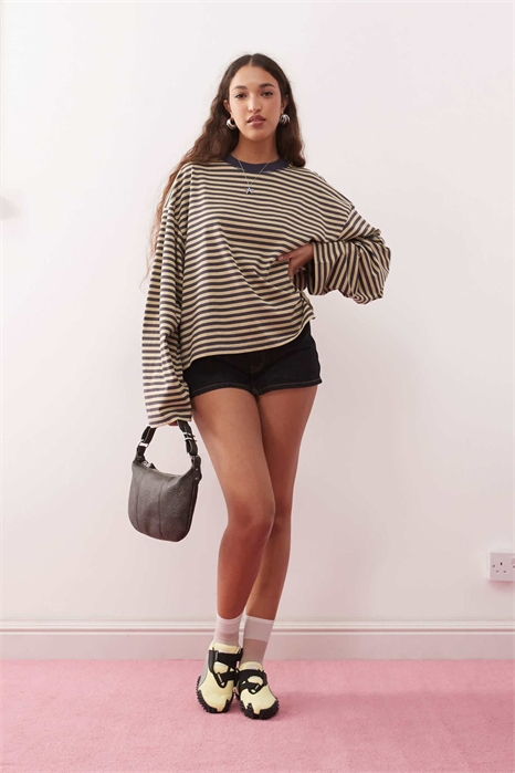 Футболка свободного кроя с круглым вырезом и длинными рукавами из смесовой ткани Bloom артикул 143724955