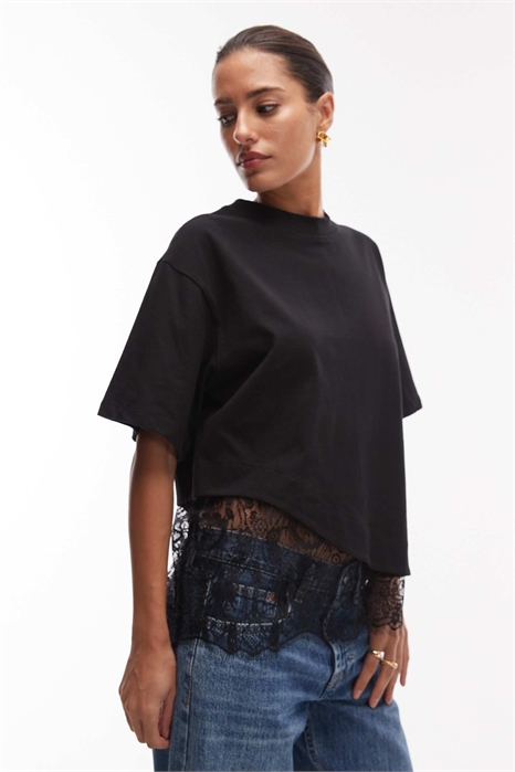 Футболка с короткими рукавами и кружевным подолом артикул 154670879