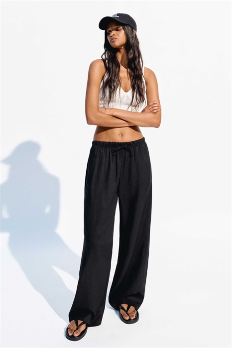 Брюки из смешанного льна с эластичным поясом артикул 150558336