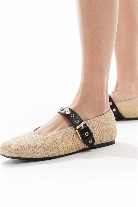 Новые балетки из джута с золотой пряжкой артикул 142807961