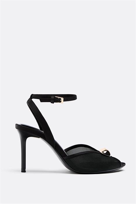 Сандалии на каблуке из сетчатого материала с металлическими элементами артикул 155175552