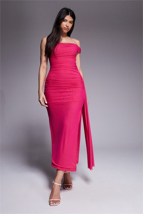 Платье-миди из сетчатого материала Layana с одним плечом и сборками артикул 151640664