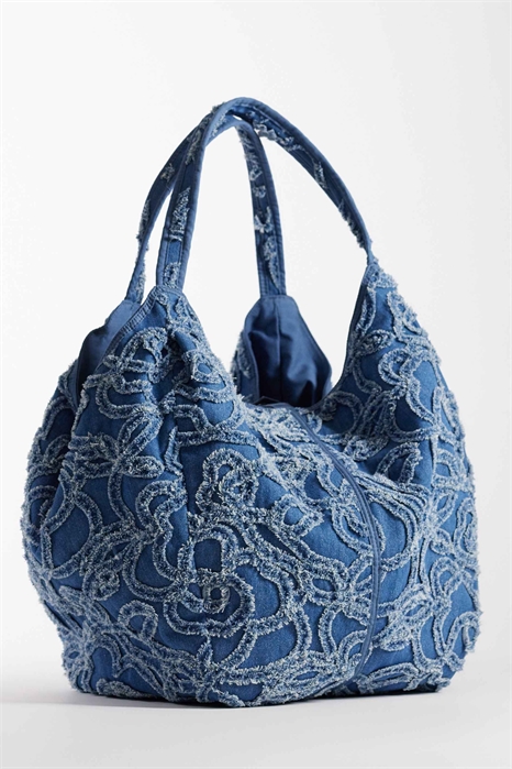 Райка вышитая цветочная хлопковая сумка-тоут в джинсовом синем цвете артикул 154293492