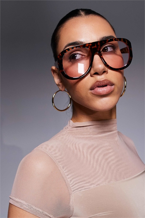 Эксклюзивные очки-авиаторы с толстыми линзами цвета коричневой черепахи артикул 153150547