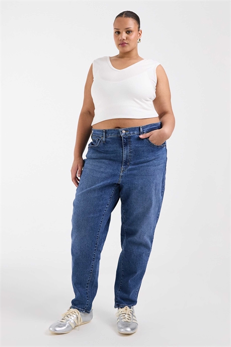 Джинсы «мам» с высокой талией артикул 127058708