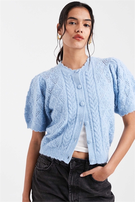 Кардиган с короткими рукавами из трикотажа «пойнтелл» артикул 150050710