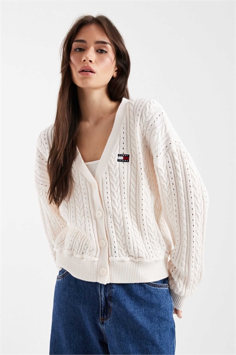 Кардиган с объемным кроем и узором «коса» артикул 154158757