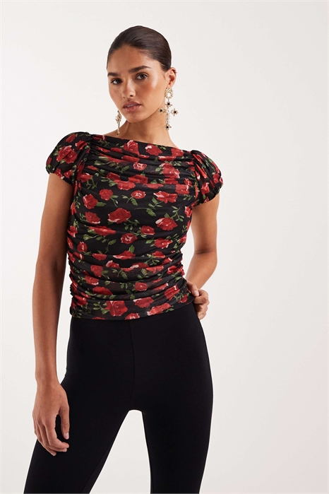 Топ с короткими рукавами из сетчатой ткани артикул 153753648