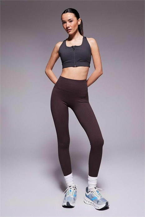 Леггинсы для занятий спортом с высокой талией и мелкой бесшовной ребристой вязкой артикул 151335383