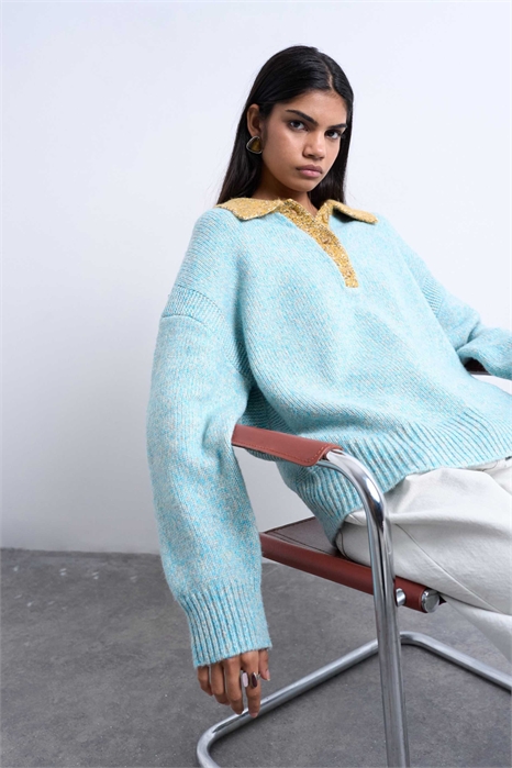 Поло с контрастным воротником из вязаной пряжи с эффектом скручивания в стиле оверсайз артикул 147867131