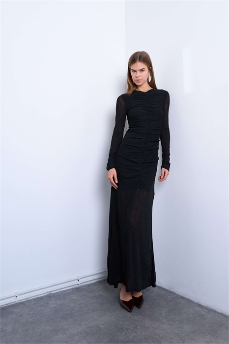 Макси-платье с рюшами спереди и заниженной талией артикул 153284876