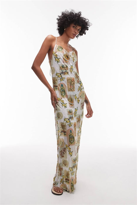 Макси-платье с воротником-хомутом, гофрированной текстурой и цветочным принтом артикул 140632591