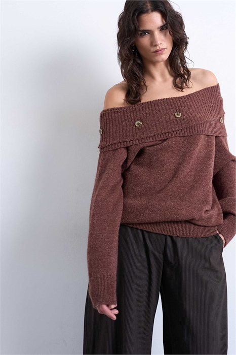 Топ с открытыми плечами и пуговичными вставками артикул 154083657