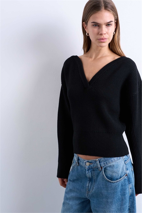 Свитер с V-образным вырезом и затягивающейся талией артикул 151481751