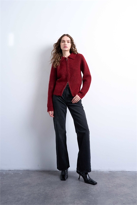 Кардиган с вязаным воротником и застежкой-молнией артикул 142541535