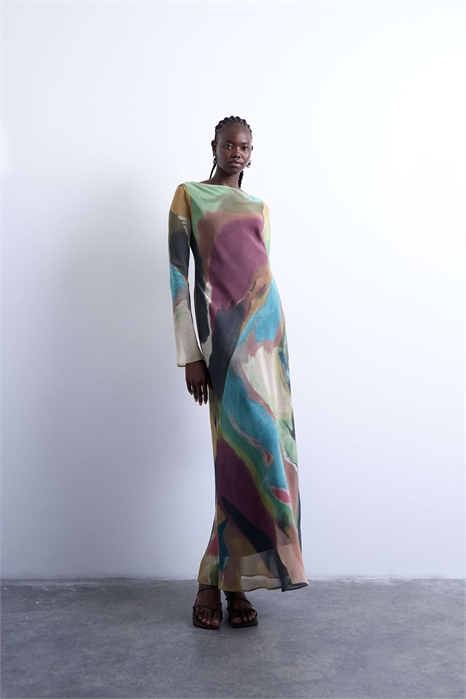 Макси-платье из шифона с V-образным вырезом артикул 143376233