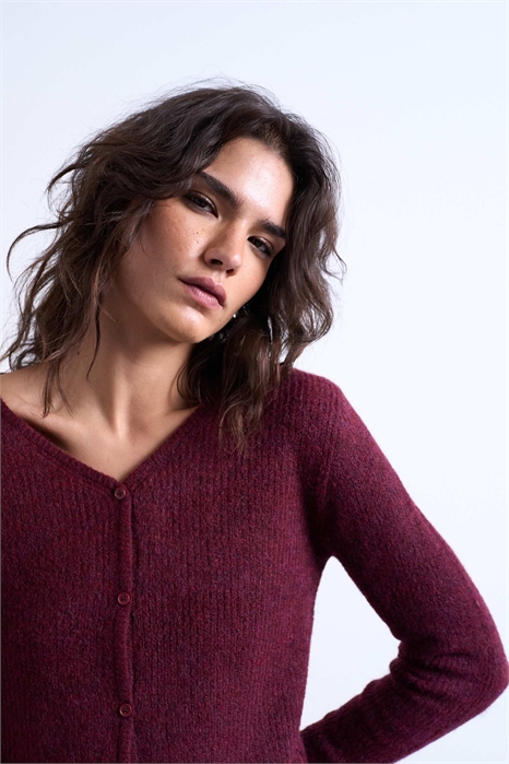 Вязаный кардиган с V-образным вырезом и ребристой отделкой артикул 142541746