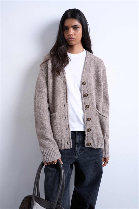 Длинный кардиган из толстой шерстяной смеси с карманами артикул 142542053