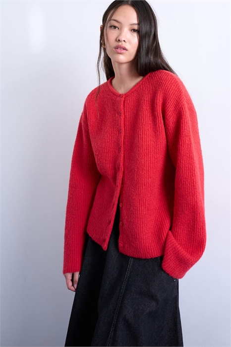Вязаный кардиган свободного кроя с простым ребристым узором артикул 142327329