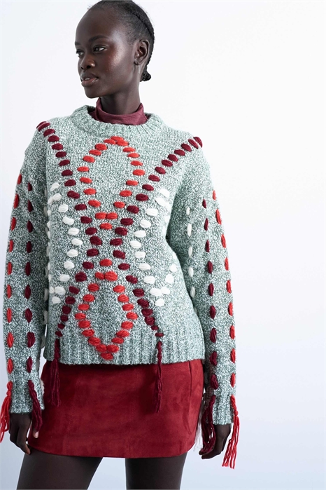 Свитер из трикотажа с вышивкой в виде ромбов артикул 145752526