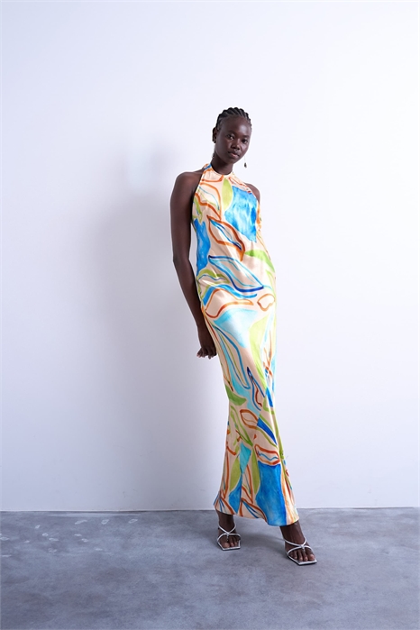 Макси-платье с завязками на шее артикул 148716989