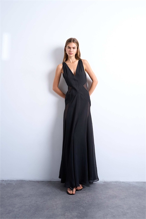 Праздничное платье с полным подолом и прозрачными вставками артикул 150197946