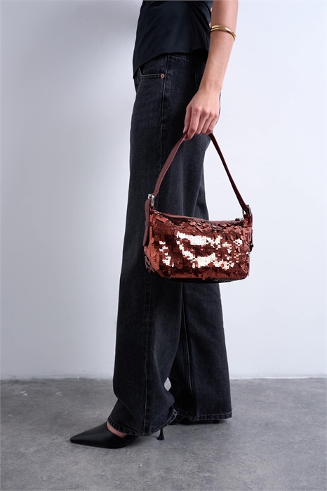 Сумка Sol с пайетками на плечевом ремне и кожаной ручкой артикул 147085024