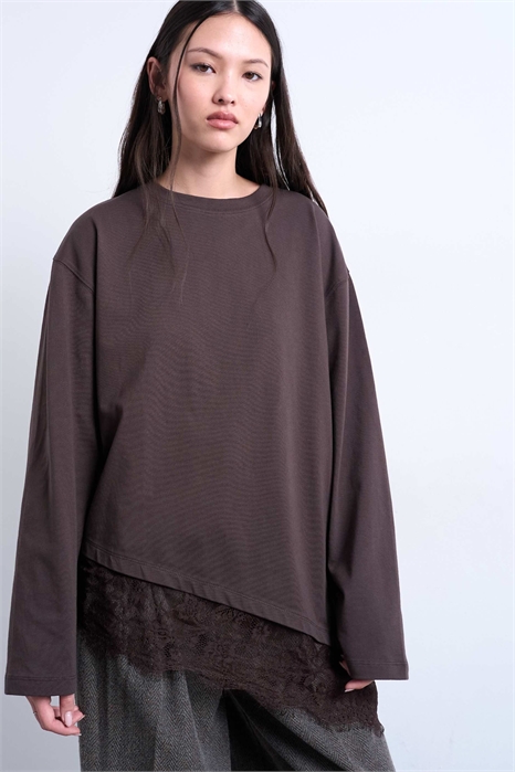 Юбка-скатер с асимметричной кружевной отделкой и свободным кроем артикул 153839641