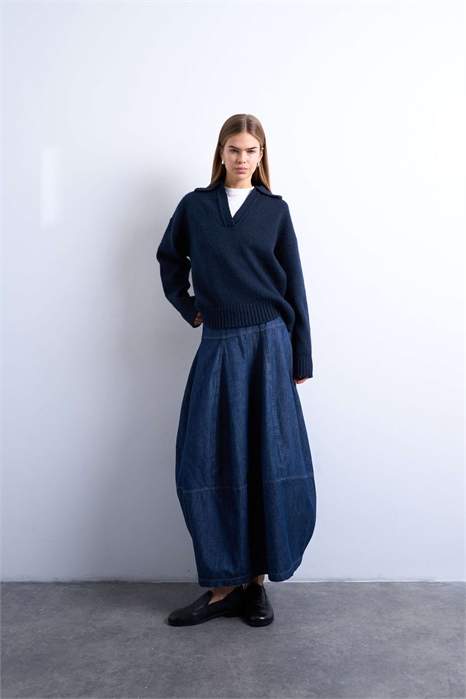 Макси-юбка из денима с швами артикул 153149141