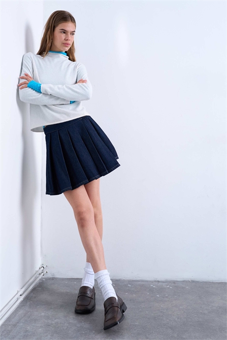 Мини-юбка из денима с плиссировкой и запахом артикул 151669253