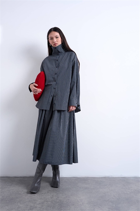 Юбка средней длины с зауженной талией в клетку артикул 151863133