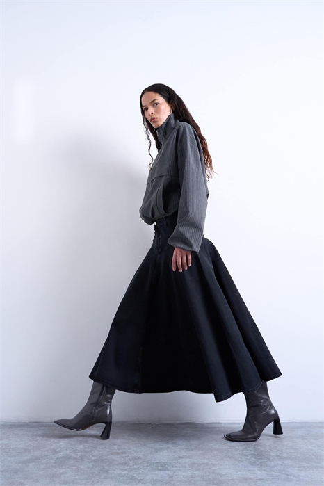 Макси-юбка с джинсовой вставкой спереди артикул 154231730