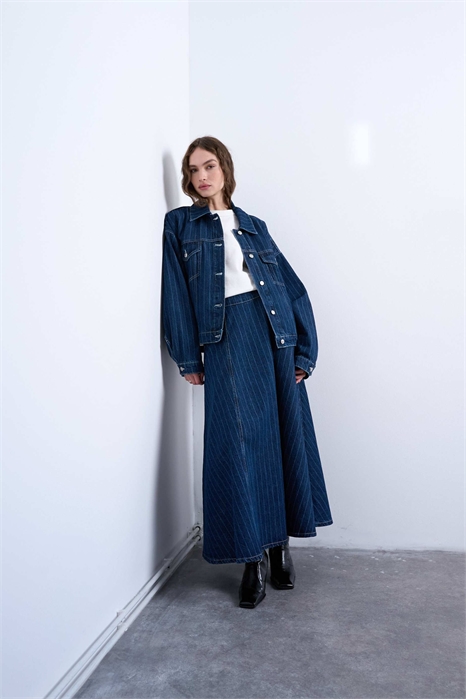 Макси-юбка из денима с круговым кроем артикул 151057598