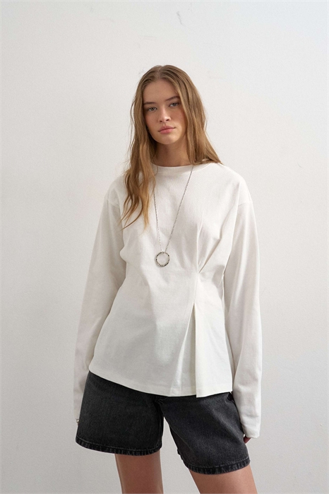 Футболка с затянутой талией и длинными рукавами артикул 155056444