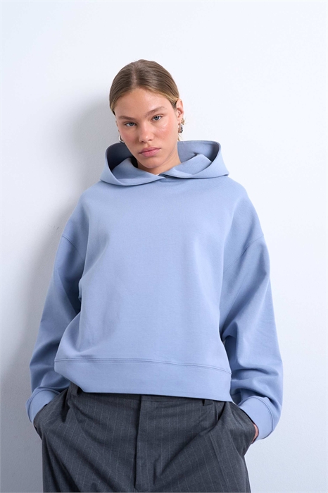 Худи премиум-класса из джинсовой ткани с удлиненным кроем артикул 149653721