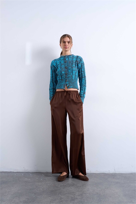 Брюки с широкими брючинами и атласным поясом артикул 148247983