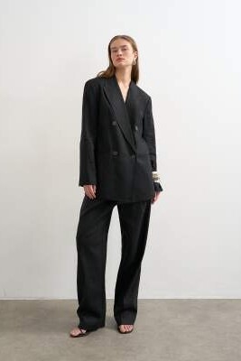 Брюки из льна с расклешенными штанинами артикул 150832336