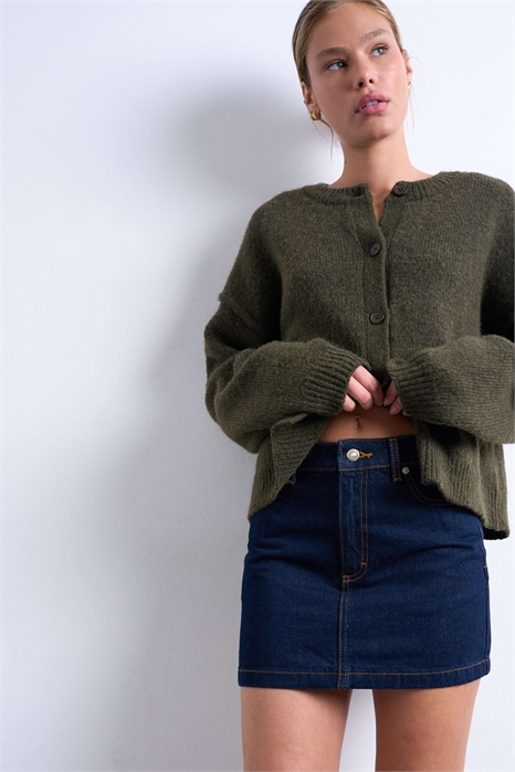 Мини-юбка из джинсовой ткани с оборками артикул 139677823