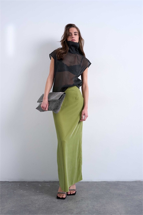 Бархатная юбка средней длины цвета авокадо co-ord артикул 143483623