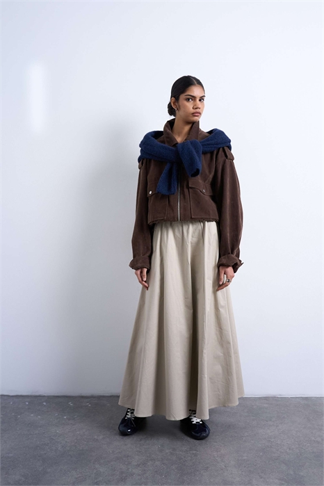 Юбка-миди из плотной ткани с диагональным переплетением, с раскроем по всему кругу артикул 143726574