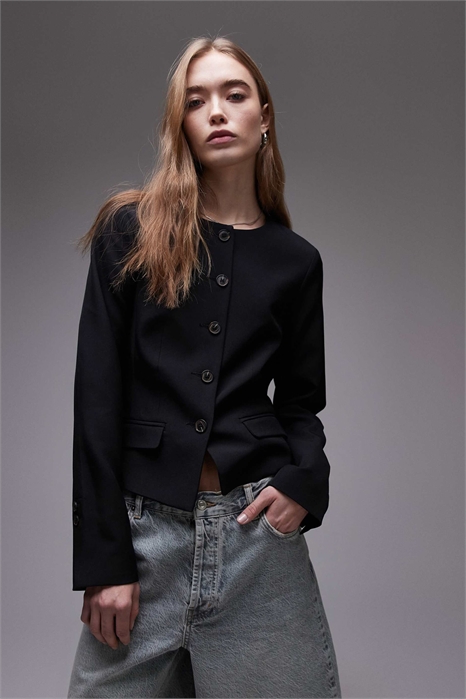 Блейзер с круглым вырезом без воротника артикул 139306732