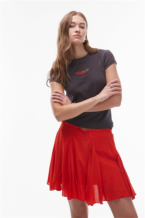 Хлопковая мини-юбка с отворотами артикул 147966194