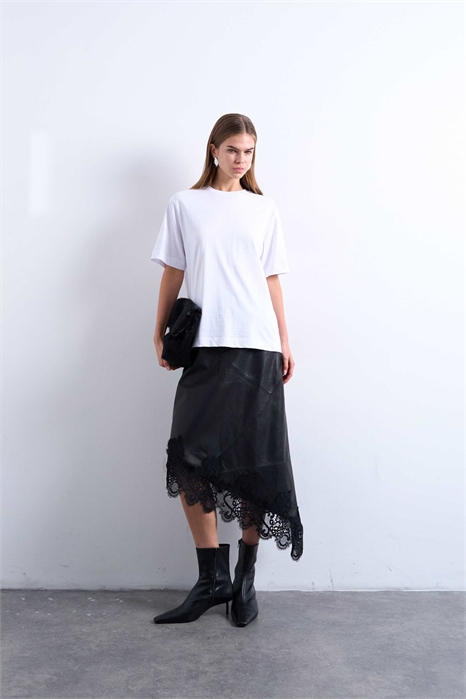 Юбка средней длины с вставками из натуральной кожи артикул 151672900