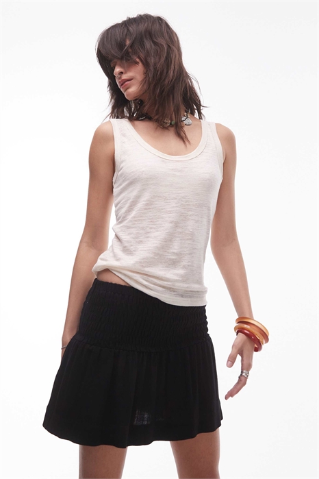 Мини-юбка из льна с высоким поясом и сборками по бокам артикул 141936001