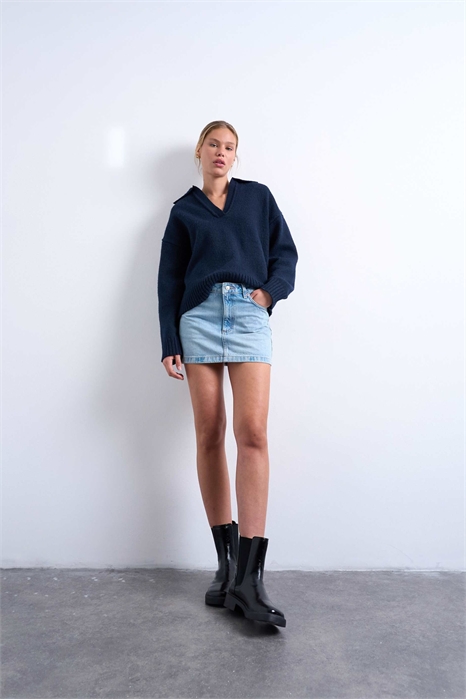 Мини-юбка из джинсовой ткани с оборками артикул 139677822