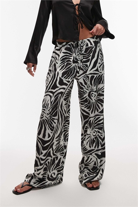 Брюки из атласа с абстрактным принтом в виде ракушек и шнурком на талии артикул 140702125