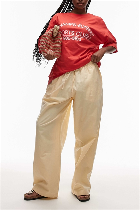 Брюки из поплина с широкими брючинами и эластичным поясом артикул 147788488