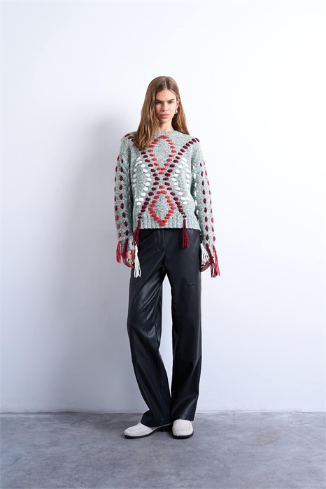 Брюки из искусственной кожи с западным принтом артикул 138929582